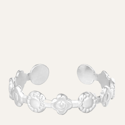 Verstelbare Ring Staal Dames met Bloemetjes