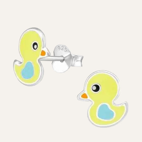 925 Zilveren kinderoorbellen knopjes klein geel eendje - Idhuna Jewels