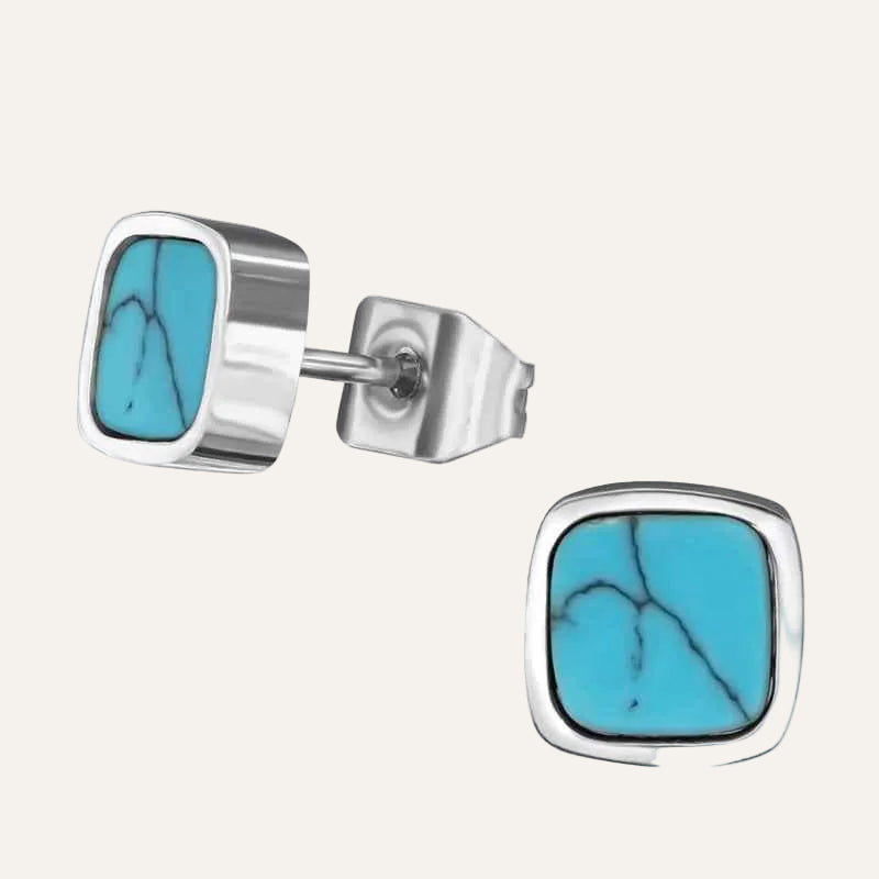 Chirurgisch stalen oorbellen turquoise steentje square - Idhuna Jewels