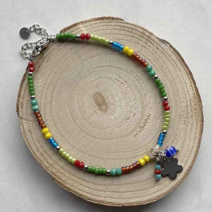 Bohemian Enkelbandje Multi color Staal Zilver - Idhuna Jewels