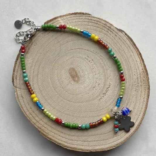 Bohemian Enkelbandje Multi color Staal Zilver - Idhuna Jewels