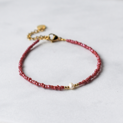 Bordeuax Rode Kralen Armband Noelle