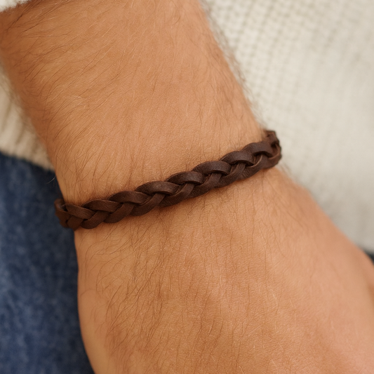 Bruine Gevlochten Leren Surf armband