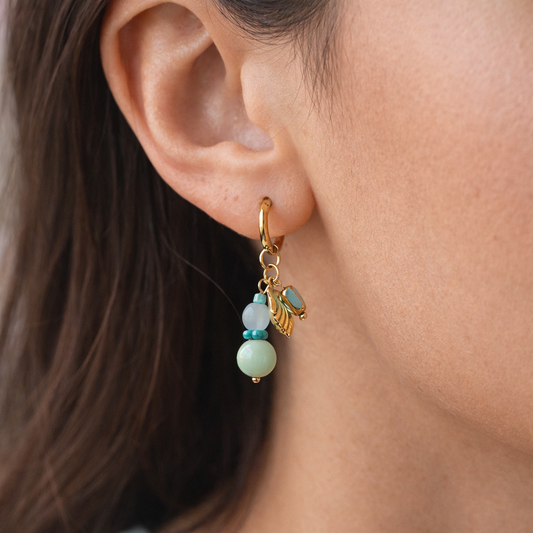 Stalen Oorbellen bedels Mintgroen turquoise en Schelpje