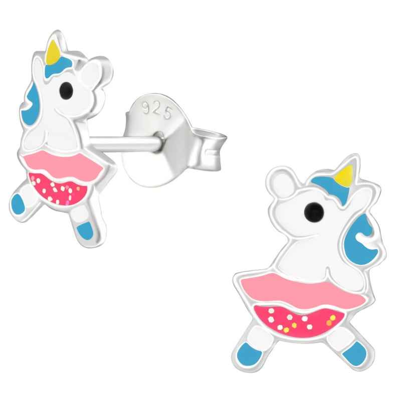 Dansende Unicorn Eenhoorn kinderoorbellen zilver - Idhuna Jewels