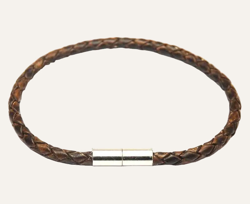 Gevlochten donkerbruine leren heren armband Magneetsluiting - Idhuna Jewels