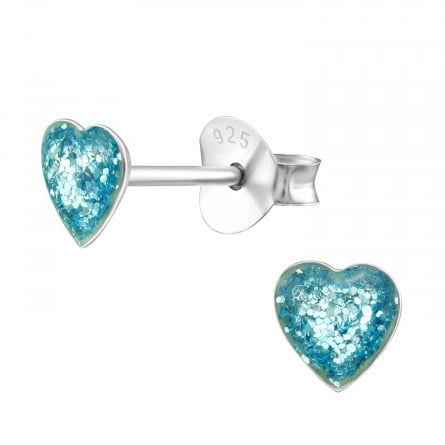 Hartjes Oorbellen lichtblauw met glitters meisjes 925 zilver - Idhuna Jewels