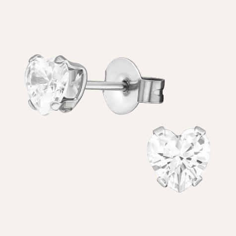 Hartjes Oorknopjes Chirurgisch Staal Zilver zirkonia 5 mm - Idhuna Jewels