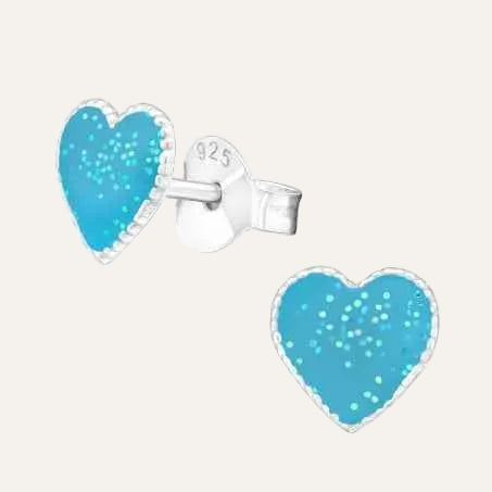 Hartjes oorbellen 925 zilver Light Blue Glitter - Idhuna Jewels