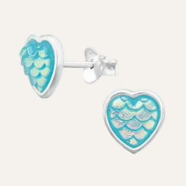 Hartjes oorbellen 925 zilver met Schubben Vis Parelmoer blauw - Idhuna Jewels