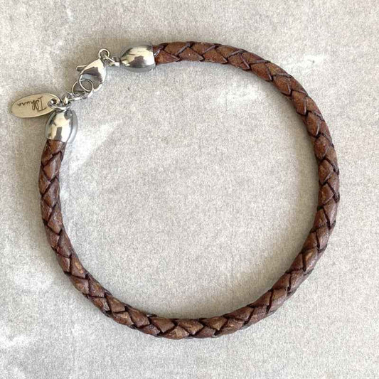 Idhuna Bruine leren gevlochten armband Rvs unisex - 20 cm - Idhuna Jewels