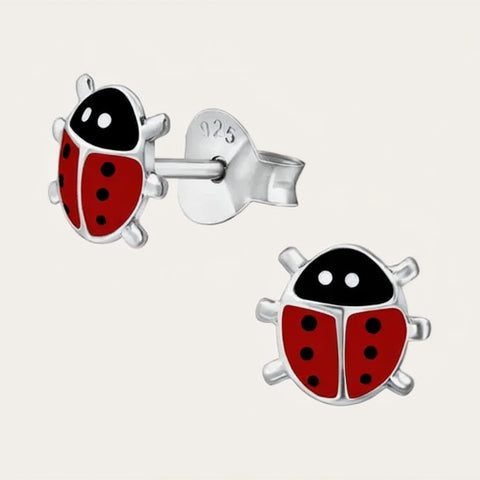 Kinderoorbellen 925 zilver dieren lieveheersbeestje - Idhuna Jewels