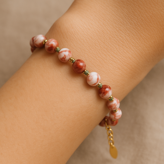 Kralen armband gemarmerde kralen roodbruin