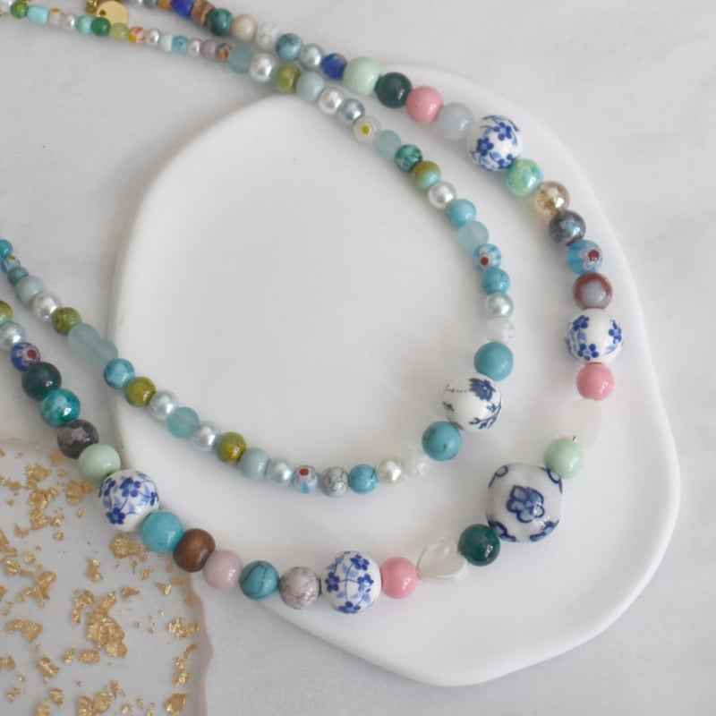 Kralen Ketting Kort dames Lovely Dutch Keramiek bloemen kraal - Idhuna Jewels