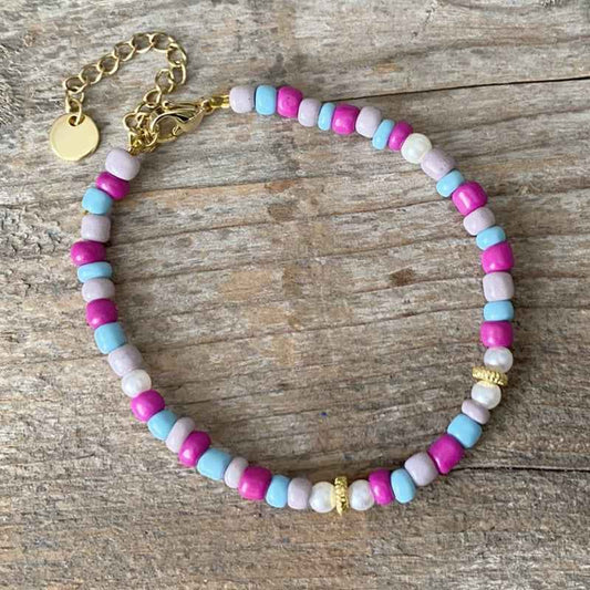 Kralen dames armband glas parels goud Lola - Idhuna Jewels