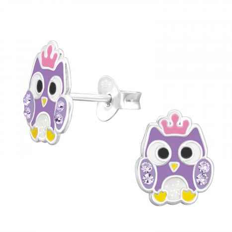 Lila Uiltjes met kroontje Oorbellen kinderen 925 zilver - Idhuna Jewels