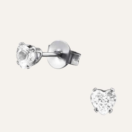 Oorknopjes Chirurgisch Staal Zilver met zirkonia hartje 4 mm - Idhuna Jewels