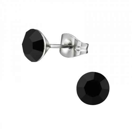 Oorknopjes Rvs Zilver met zwarte Kristallen - Idhuna Jewels