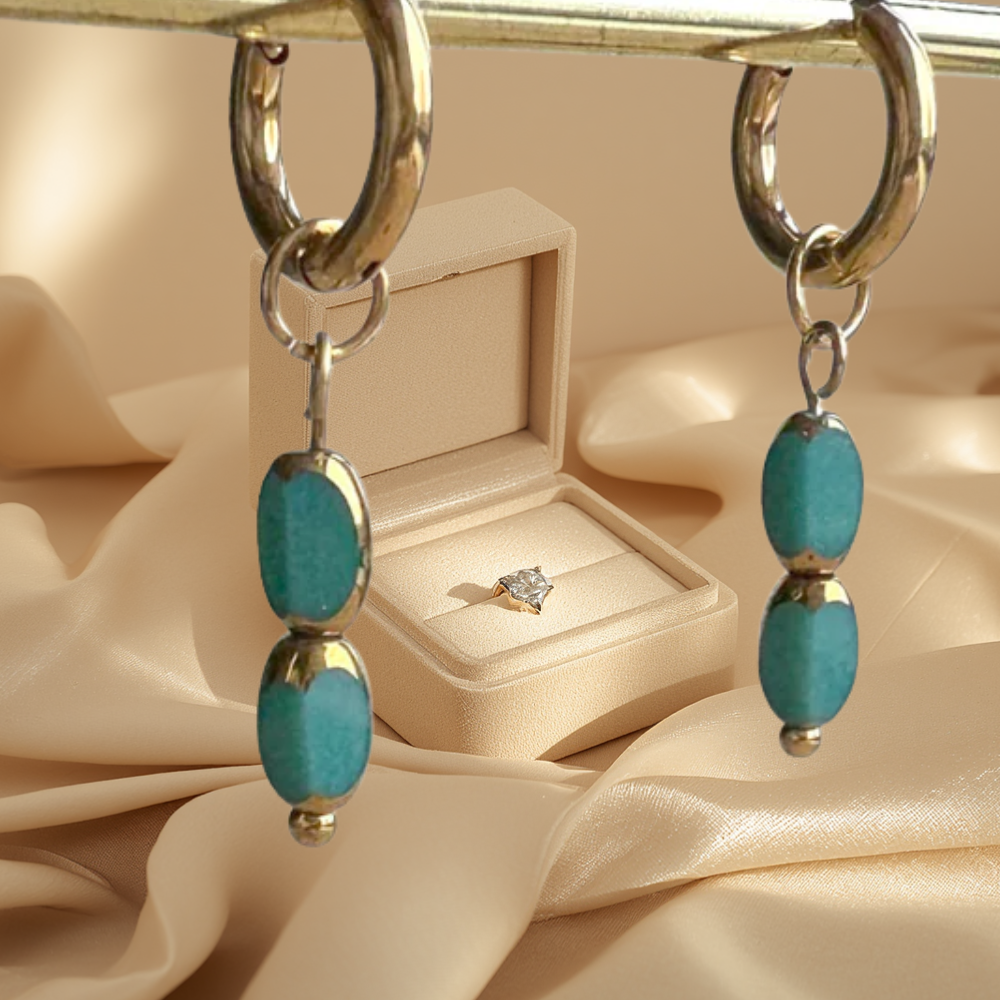 Oorringen Staal turquoise glashangers Yara