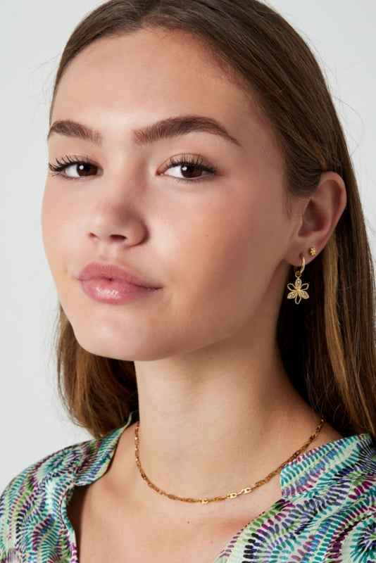 Oorringen met bedels staal zilver bloemetjes met zirkonia's - Idhuna Jewels