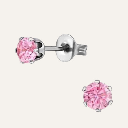 Oorstekers Chirurgisch Staal Zilver met roze zirkonia - Idhuna Jewels