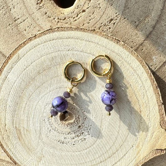 PURPLE CHARM BEADS STEEL EARRINGS AINSLEY