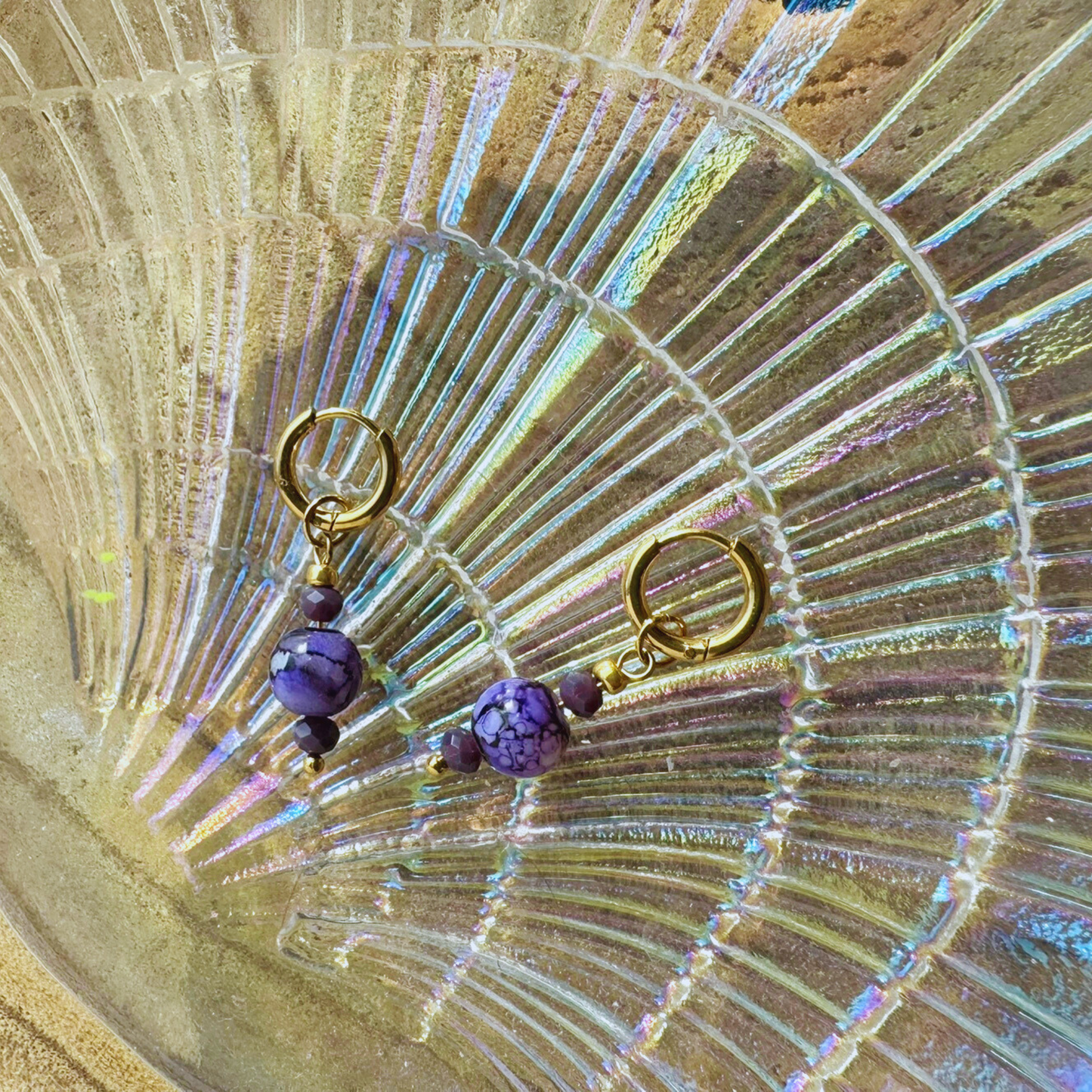 PURPLE CHARM BEADS STEEL EARRINGS AINSLEY