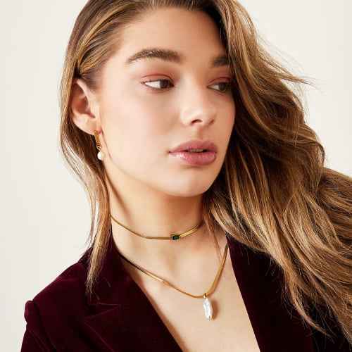 Parel ketting schakels chirurgisch staal goud - Idhuna Jewels