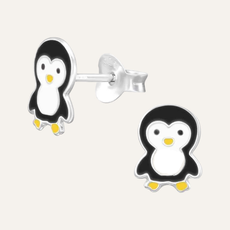Zilveren kinder oorbellen Pinguin knopjes - Idhuna Jewels