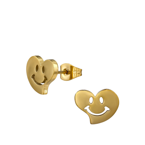 Smiley Hartjes Oorknopjes Rvs Goud