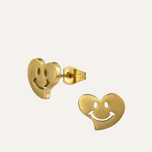 Smiley Hartjes Oorknopjes Rvs Goud