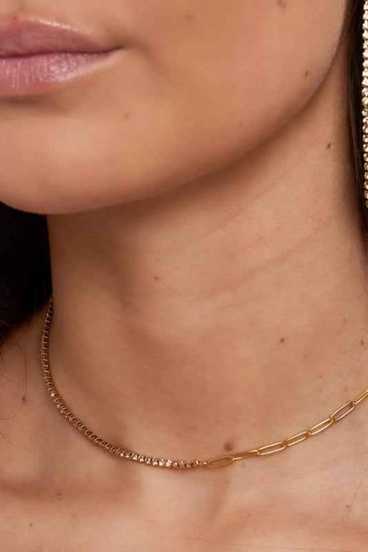 Stainless Steel Ketting Dames Zilver zwarte zirkonia's en schakels - Idhuna Jewels