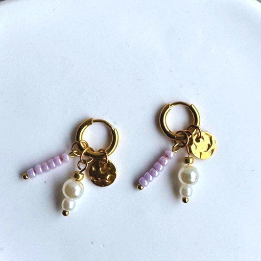 Stalen Oorbellen Goud Lila Kralen Myrle