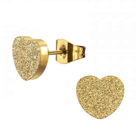 Stalen Hartjes Sandblasted Oorbellen Knopjes Goud - Idhuna Jewels