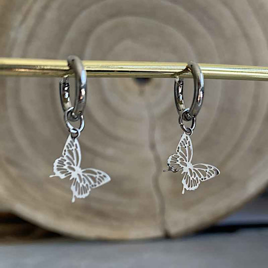 Stalen Vlinder Oorbellen Oorringen Zilver - Idhuna Jewels