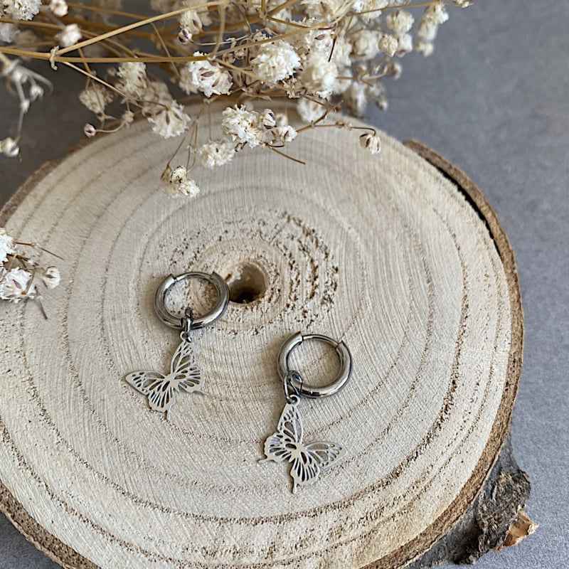Stalen Vlinder Oorbellen Oorringen Zilver - Idhuna Jewels