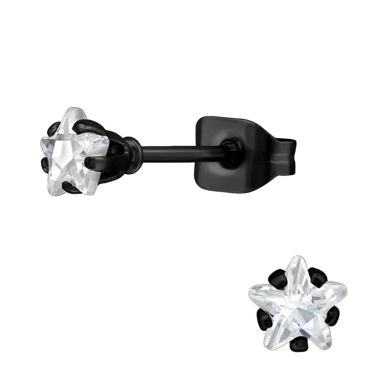 Zwarte Stalen Oorknopjes Met ster zirkonia - Idhuna Jewels