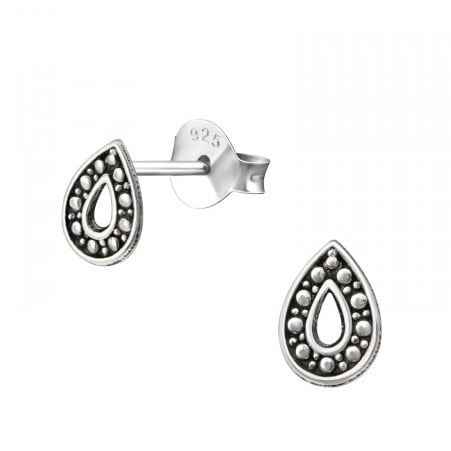 Stalen oorknopjes Bali antiek 925 zilveren Druppel - Idhuna Jewels