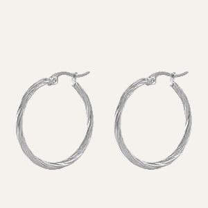 Stalen oorringen groot curved zilver Mary - 30 mm - Idhuna Jewels