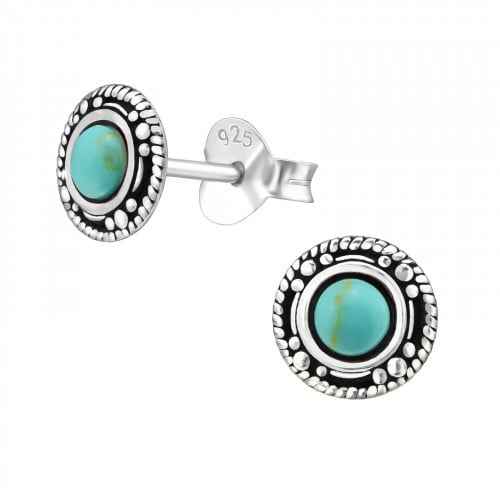Sterling 925 zilver Bali oorbellen knopjes met turquoise halfedelsteentje - Idhuna Jewels