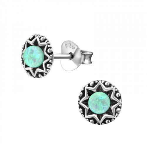 Zilveren Bali oorknopjes met turquoise halfedelsteen - Idhuna Jewels