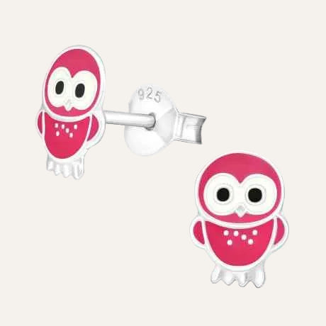 Zilveren Uil oorbellen roze kinderen - Idhuna Jewels