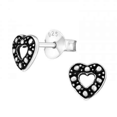 Zilveren hartjes Dames oorbellen knopjes Bali look - Idhuna Jewels