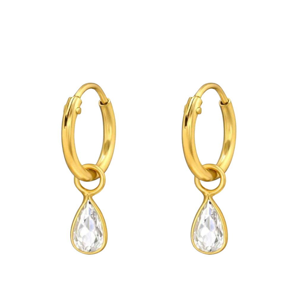 Zilveren oorringen gold plated met druppel zirkonia