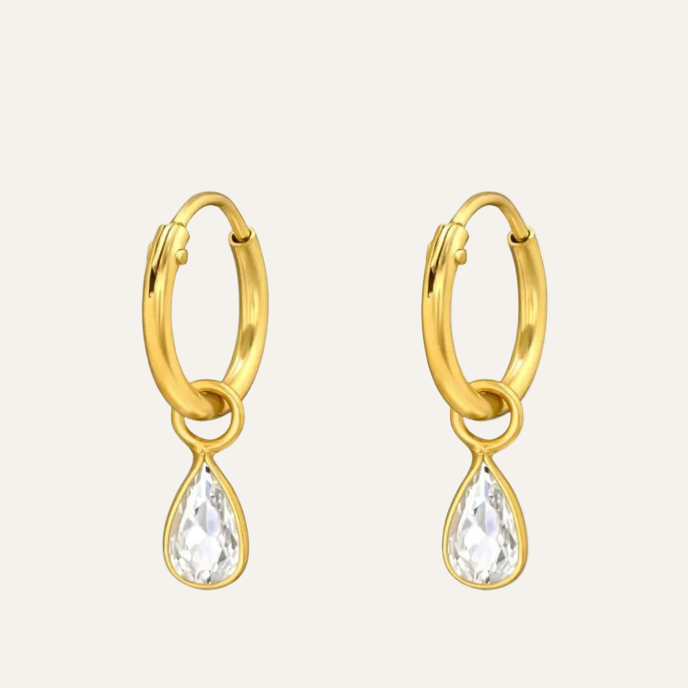 Zilveren oorringen gold plated met druppel zirkonia