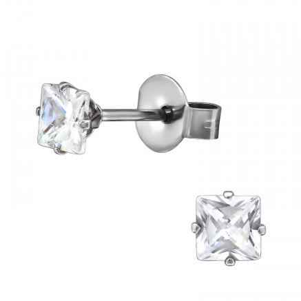 Zirkonia Oorbellen Knopjes Chirurgisch staal Zilver Vierkant 4 mm - Idhuna Jewels