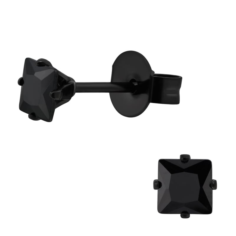 Zwarte Oorknopjes Chirurgisch Staal vierkant met steentje - Idhuna Jewels