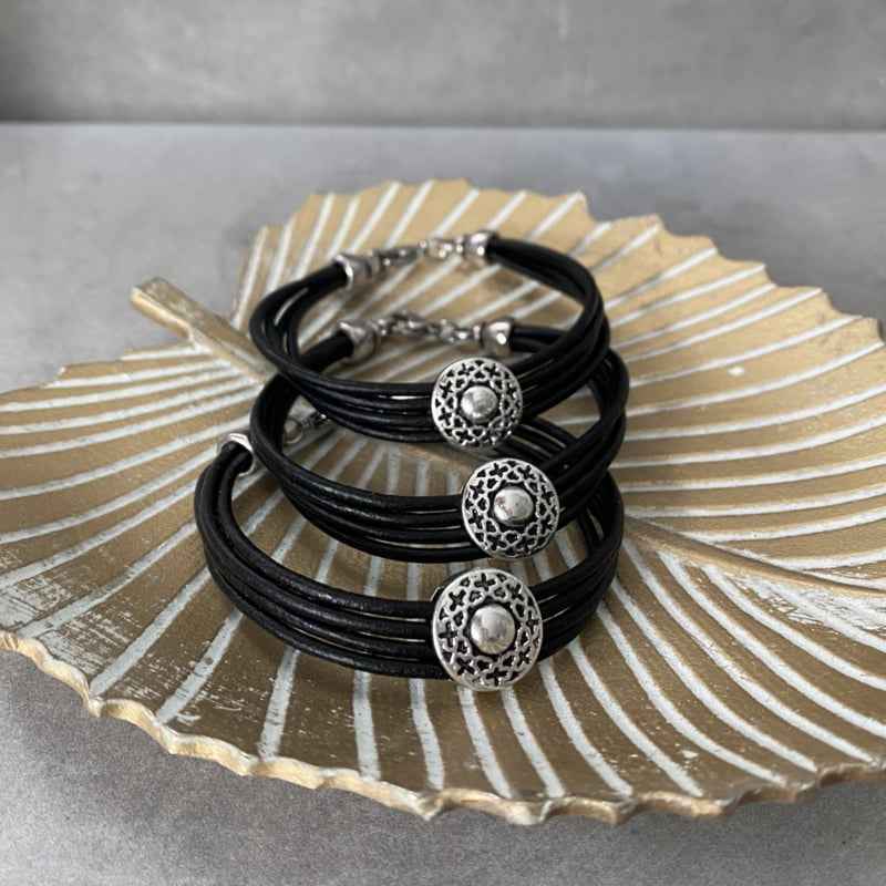Zwarte leren armband dames - Idhuna Jewels