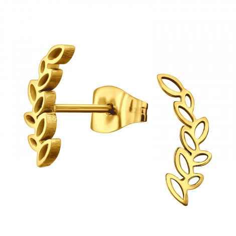Oorbellen Staal goud Takje met Blaadjes - Idhuna Jewels