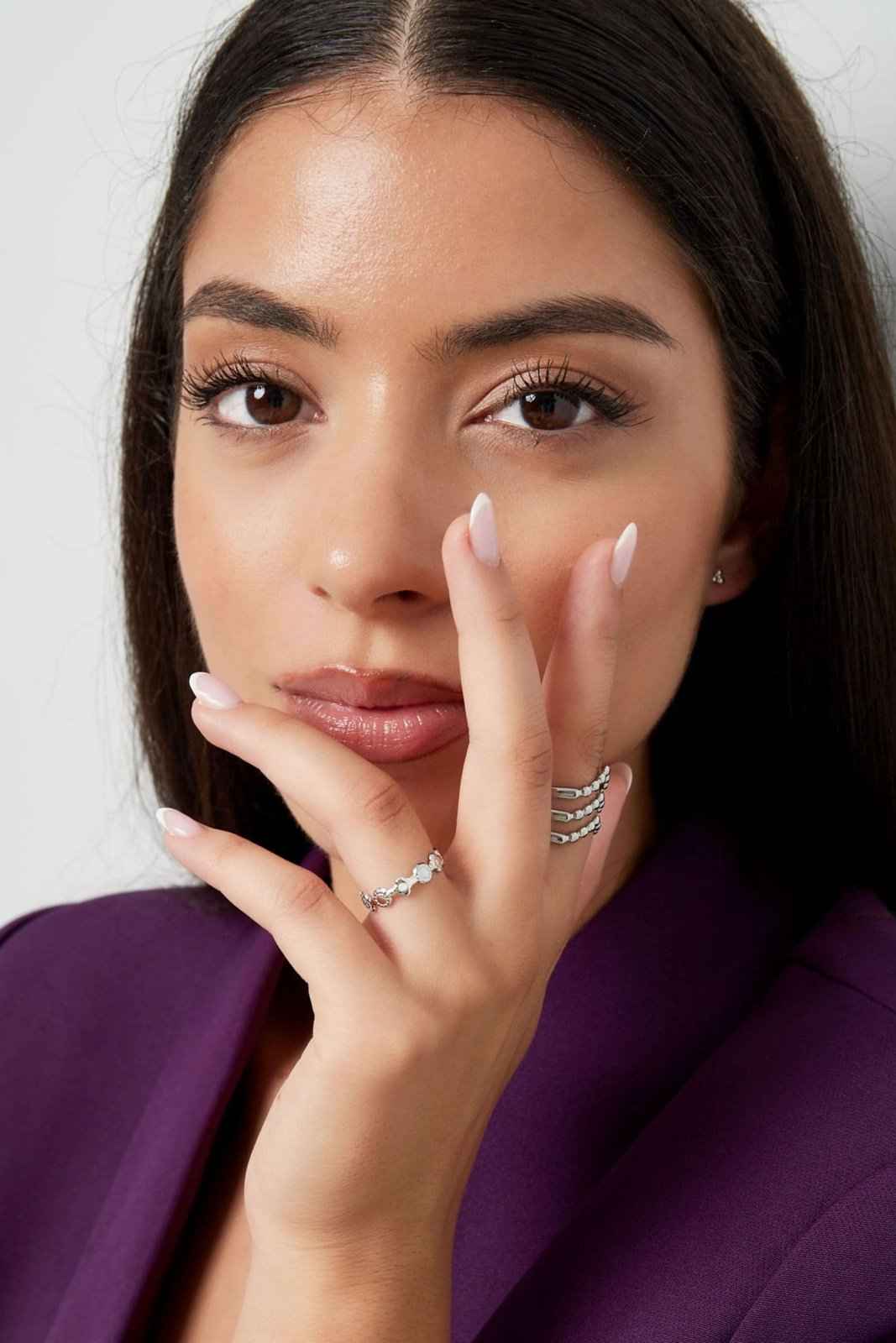 Verstelbare Ring Staal Dames met Bloemetjes